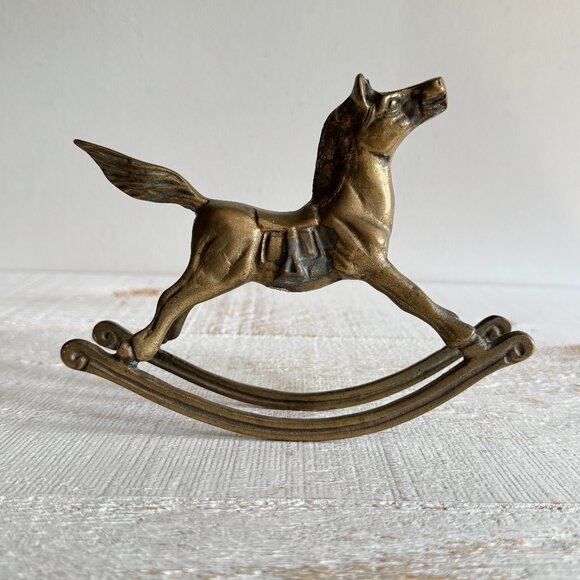 Vintage Solid Brass Rocking Horse Figurine - Picture 1 of 10